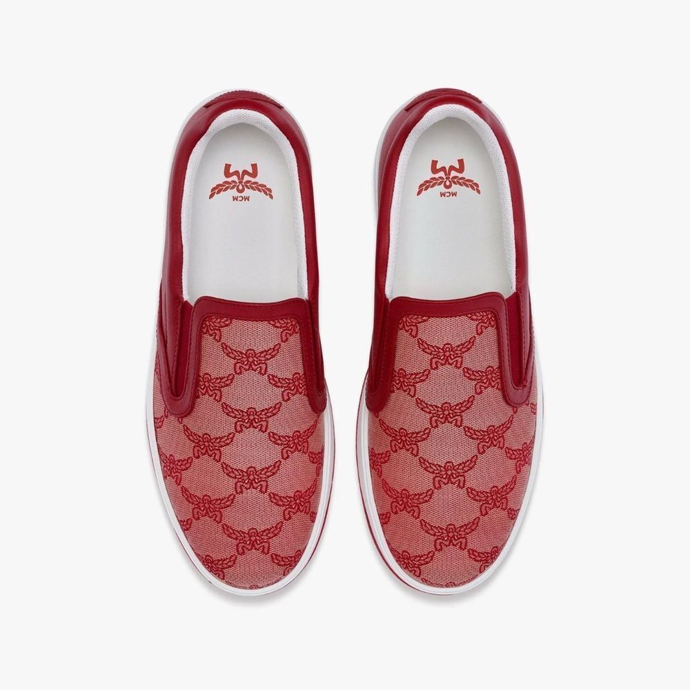 MCM Red Neo Terrain SlipOn Sneakers In Lauretos Jacquard Patterned US-6 New. Neo
